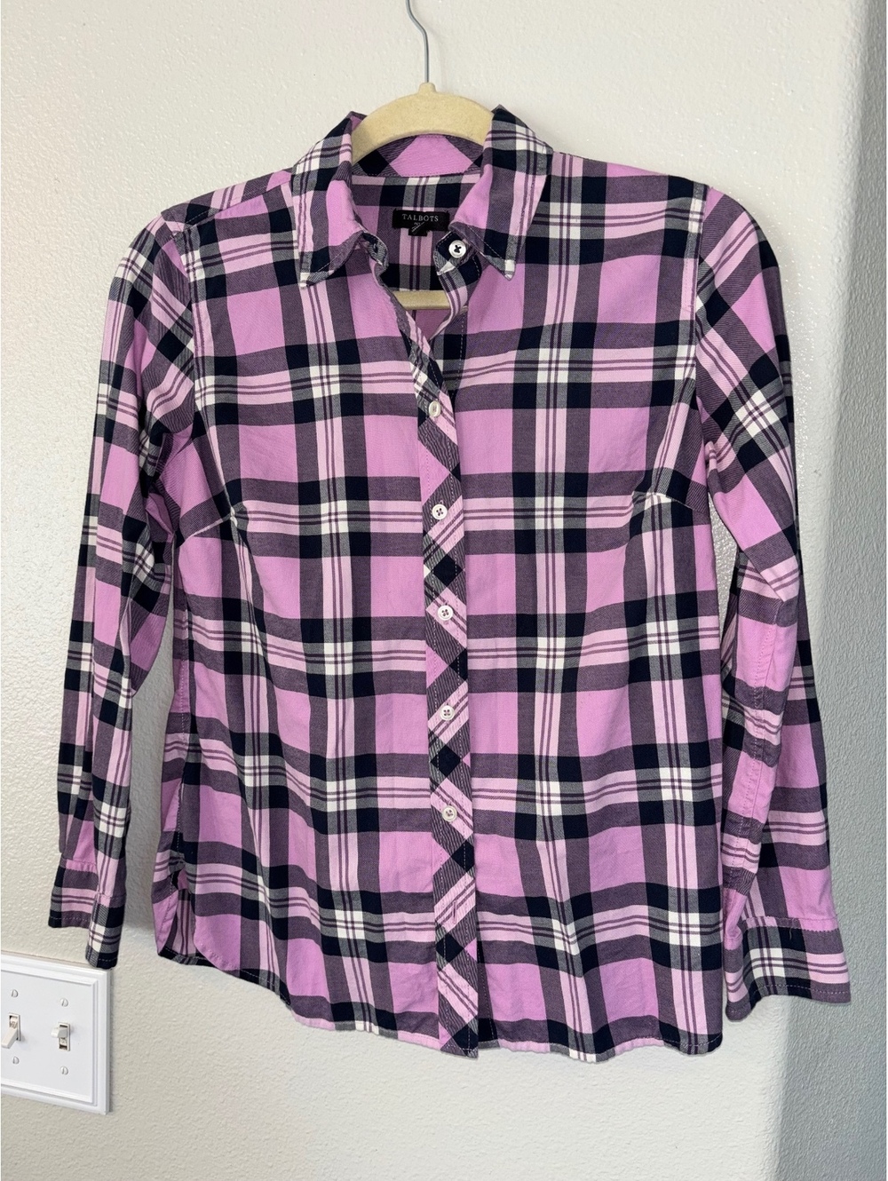 Talbots Petite Pink Quartz Plaid Cotton Button Down Shirt